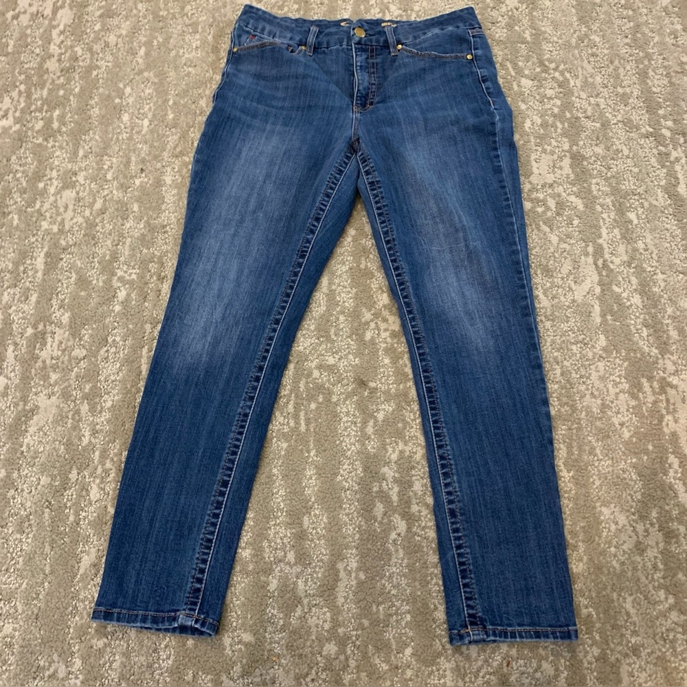 Seven7 Tummyless Blue High Rise Skinny Leg Button Zipper Jeans Size 14